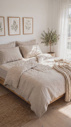 Stonewashed Cotton 4-Piece Bedding Set - Oat