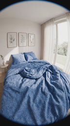 Stonewashed Cotton 4-Piece Bedding Set - Blue
