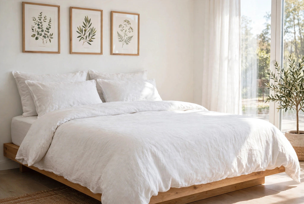 Stonewashed Cotton 4-Piece Bedding Set - White