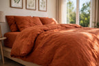 Stonewashed Cotton 4-Piece Bedding Set - Burnt Orange