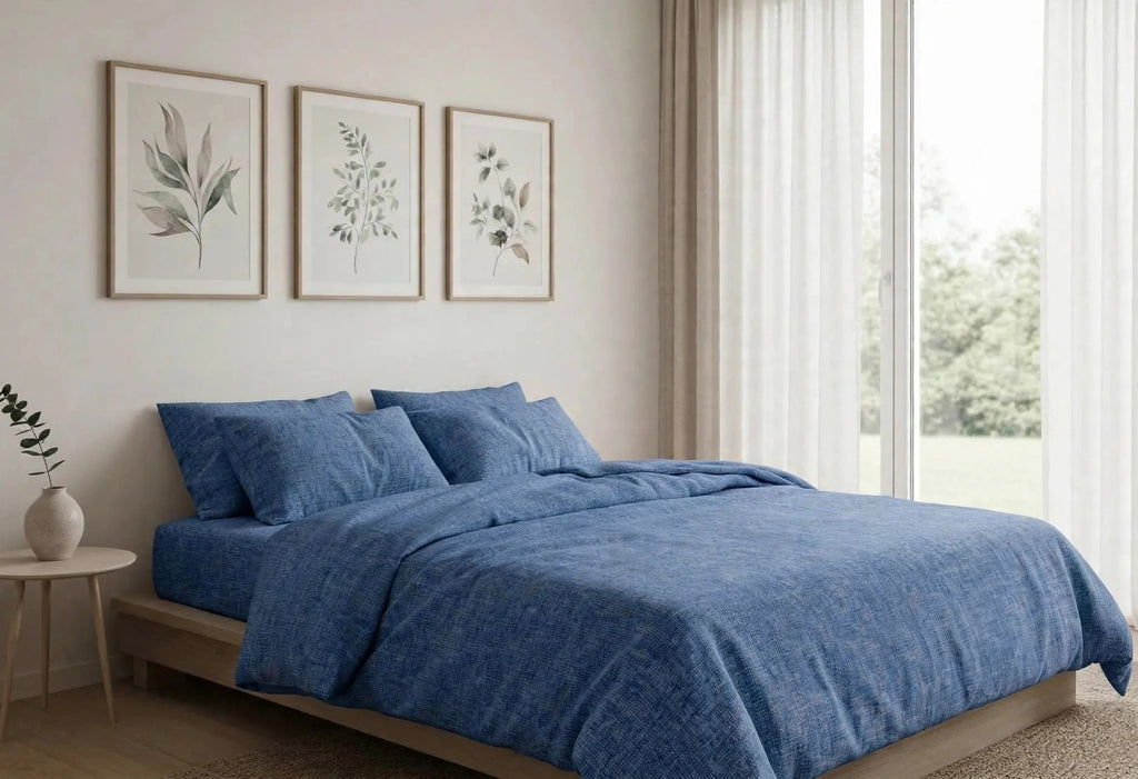Stonewashed Cotton 4-Piece Bedding Set - Blue