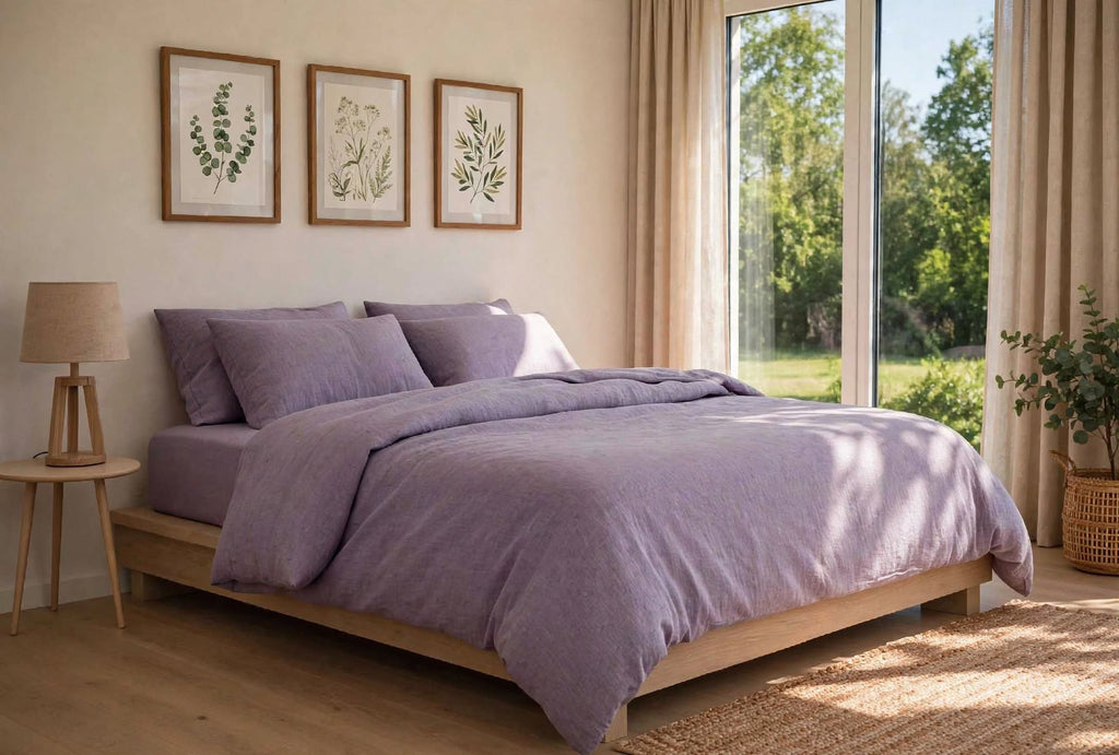 Stonewashed Cotton 4-Piece Bedding Set - Lavender
