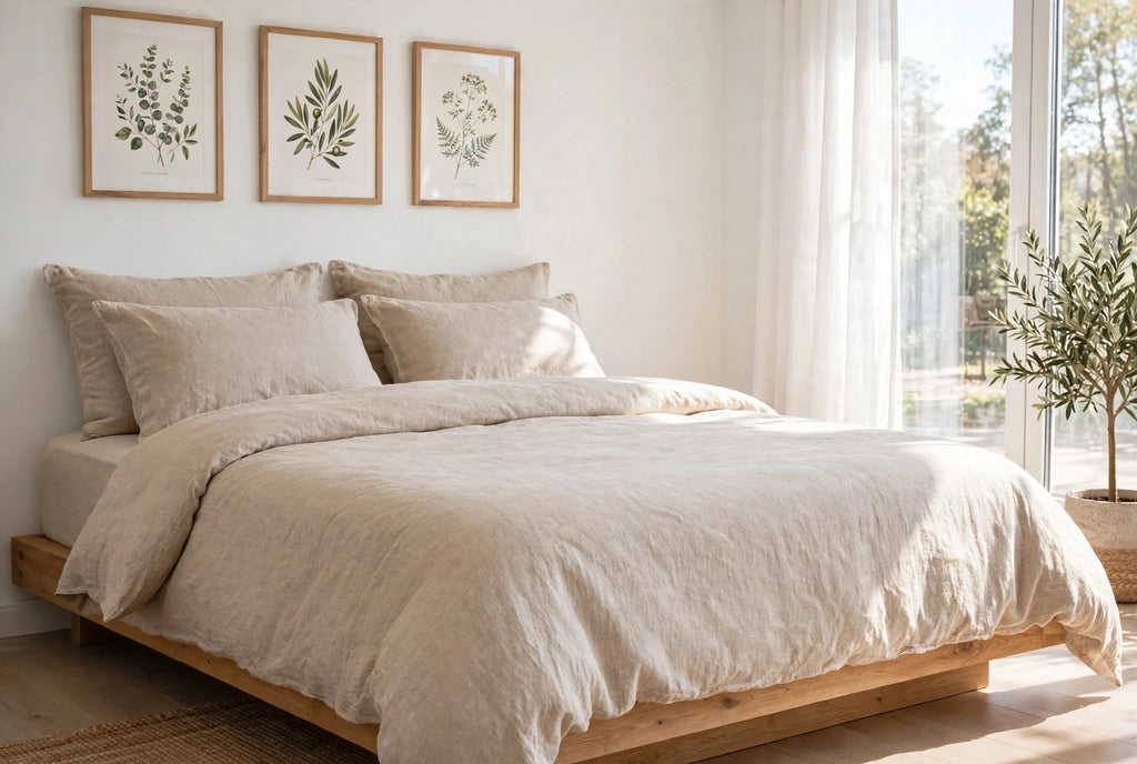 Stonewashed Cotton 4-Piece Bedding Set - Oat