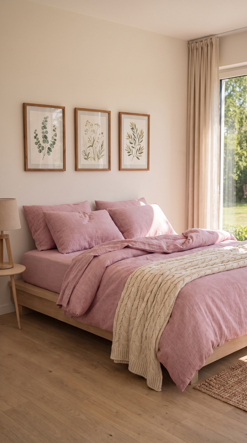Stonewashed Cotton 4-Piece Bedding Set - Dusty Pink