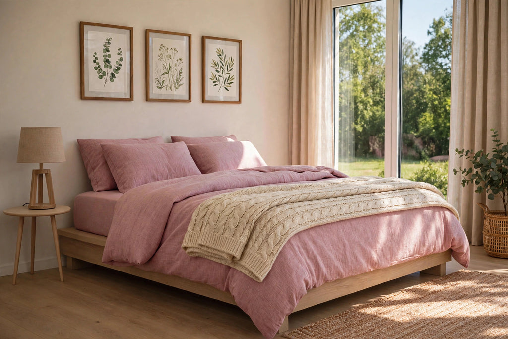 Stonewashed Cotton 4-Piece Bedding Set - Dusty Pink