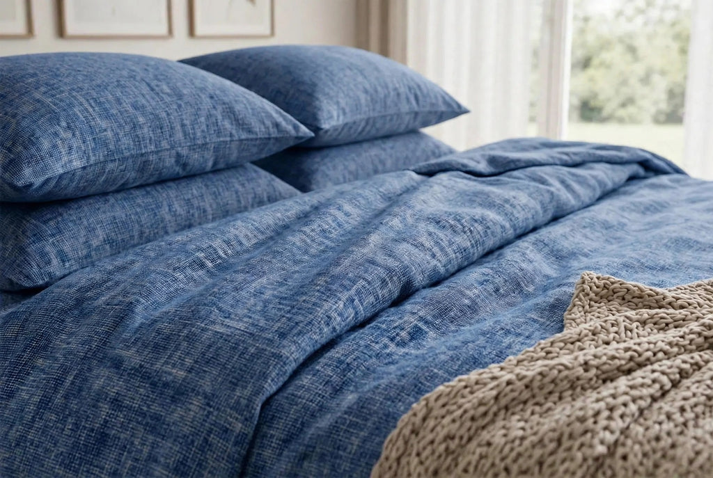 Stonewashed Cotton 4-Piece Bedding Set - Blue