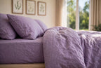 Stonewashed Cotton 4-Piece Bedding Set - Lavender