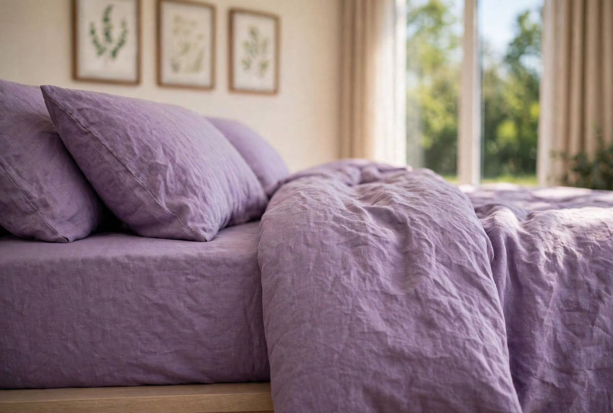 Stonewashed Cotton 4-Piece Bedding Set - Lavender