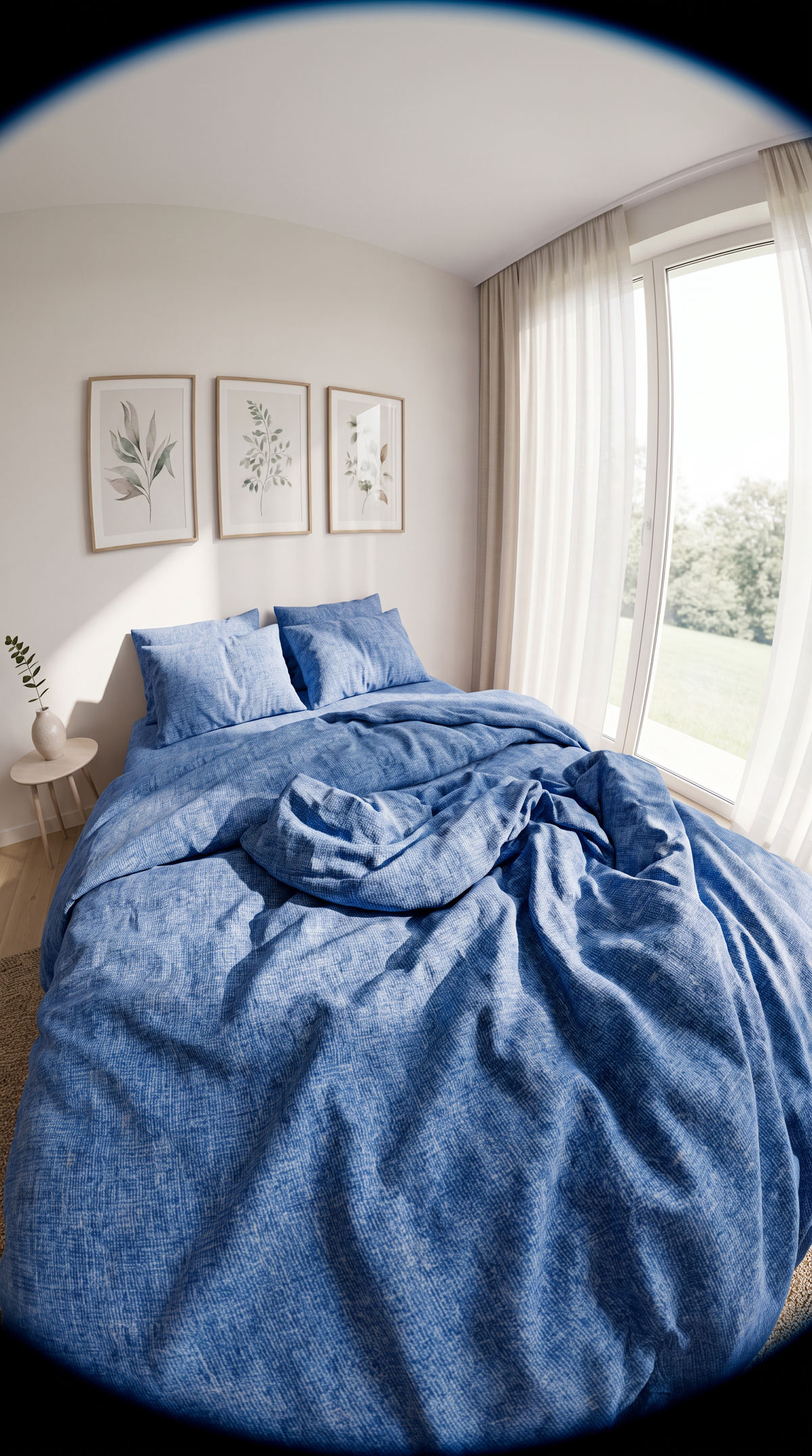 Stonewashed Cotton 4-Piece Bedding Set - Blue